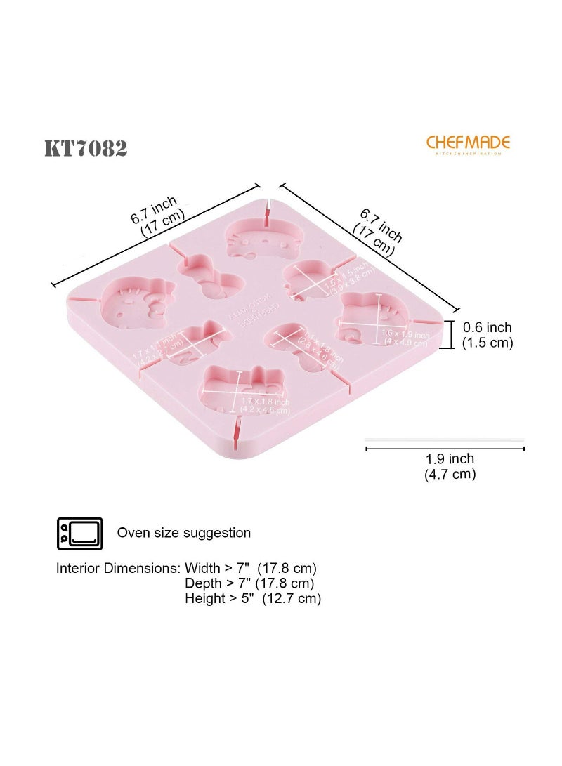 شيف ميد قالب لولي بوب من هالو كيتي مكون من 8 تجاويف غير لاصقة قالب حلوى شوكولاتة وجيلي من السيليكون مع 20 عصي مصاصة - Image 2