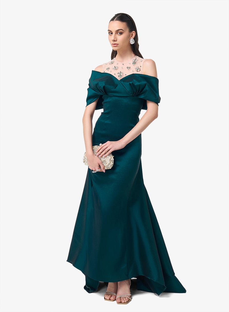 Threadz by Ajooni Sweetheart Neck Flared Hem Maxi Dress - Image 1