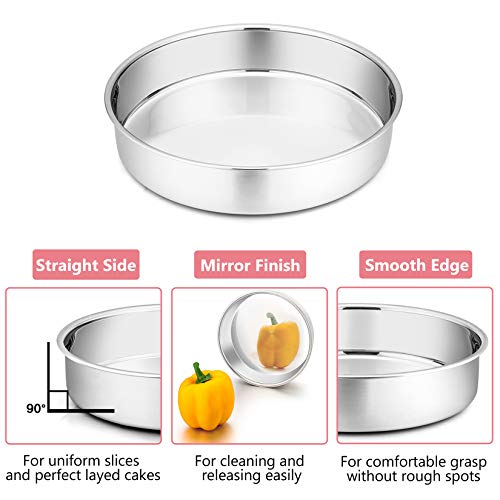 P&P CHEF Cake Pan Set of 3, 4" + 6" + 8" Round Baking Layer Tier Cake Pans Tins, Stainless Steel Bakeware for Birthday Weeding, Heavy Duty & Non Toxic, Mirror Finish & Dishwasher Safe - Image 2