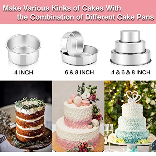 P&P CHEF Cake Pan Set of 3, 4" + 6" + 8" Round Baking Layer Tier Cake Pans Tins, Stainless Steel Bakeware for Birthday Weeding, Heavy Duty & Non Toxic, Mirror Finish & Dishwasher Safe - Image 4
