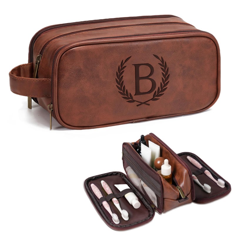 Janhavi Personalized Toiletry Bag for Men Beach Vacation Travel Essentials Waterproof Toiletry Bag with Hook Laser Engraved Initials Wheat Birthday Gifts For Him Medium Red Brown B - Image 2