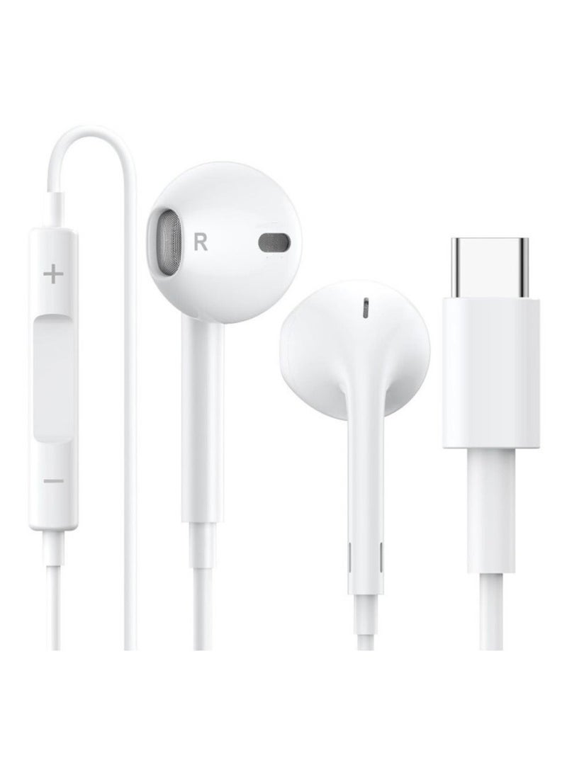 Type C Earphone Wired In-Ear Headphones Built-in Mic Volume Control Compatible with iPhone 15 Pro Max Plus iPad Android Smartphones Galaxy S23 - S22 - S21 - S20, Note 10 - 20 A53 - A54 A16 - USB C In-Ear HiFi Stereo Noise Reduction Headphones with Mic and Volume Control Compatible with Samsung - Wired Earphone Type C Port with Built-in Mic, Compatible with Oppo Reno 11/Reno 11F/Reno 10 Pro/Reno 12F/Reno 10/Realme/Vivo/OnePlus - Handfree Type C - Headphone Type C - Earphone Type C - Image 1
