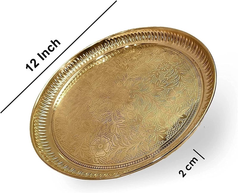Nobility Brass Pooja Thali Set 12 Inch Puja Plate Arti Thali Traditional Handcrafted for Pooja Diwali Home Office Mandir Wedding Return Gift Items - Image 2