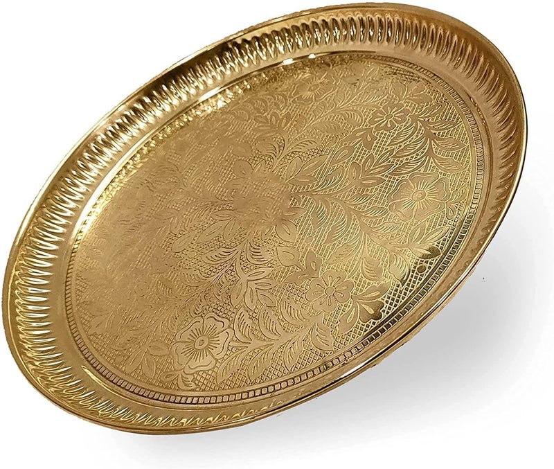 Nobility Brass Pooja Thali Set 12 Inch Puja Plate Arti Thali Traditional Handcrafted for Pooja Diwali Home Office Mandir Wedding Return Gift Items - Image 4