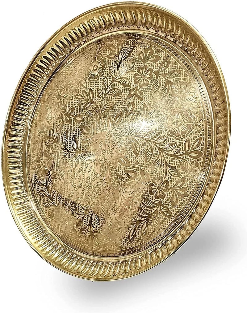 Nobility Brass Pooja Thali Set 12 Inch Puja Plate Arti Thali Traditional Handcrafted for Pooja Diwali Home Office Mandir Wedding Return Gift Items - Image 3