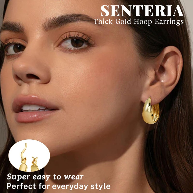 Senteria Thick Chunky Gold Plated Hoop Earrings for Women Hypoallergenic 14K Gold Plated Hoop Earrings Lightweight Big Large Gold Hoops Earring for Women 25 MM - Image 2