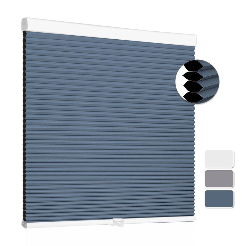 SUNFREE Cellular Shades Blackout Blinds Cordless Honeycomb Window Shades for Bedroom Blinds for Window and Door Home and Office Blue 39 W x 64 H