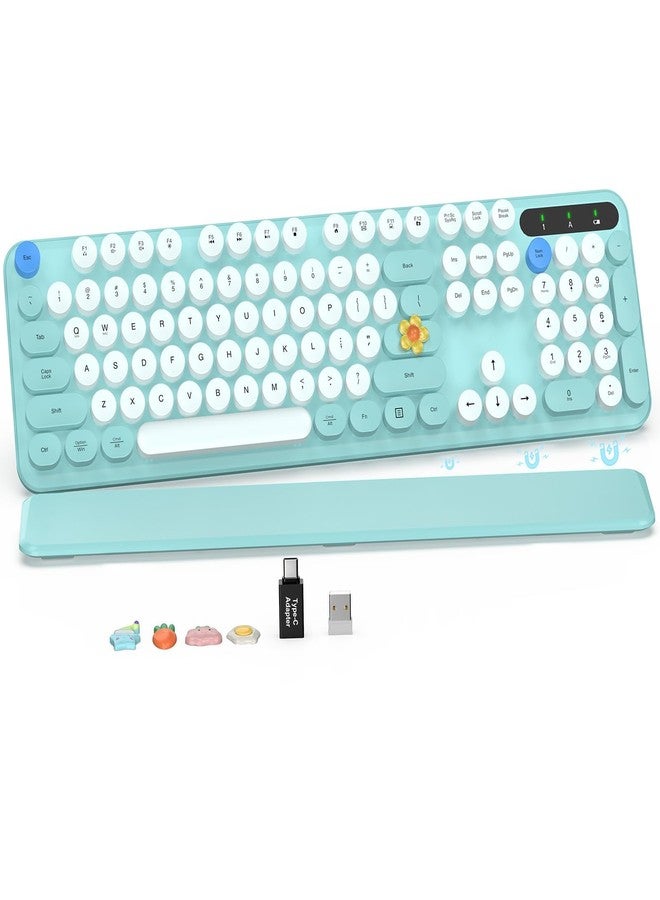 SABLUTE Wireless Keyboard, Round Keycaps, Retro Typewriter Keyboard with Detachable Wrist Rest, Sleep Mode, Foldable Legs, 2.4GHz Full-size Cordless Computer Keyboard for Windows/PC/Laptop (Colorful-Blue) - Image 1