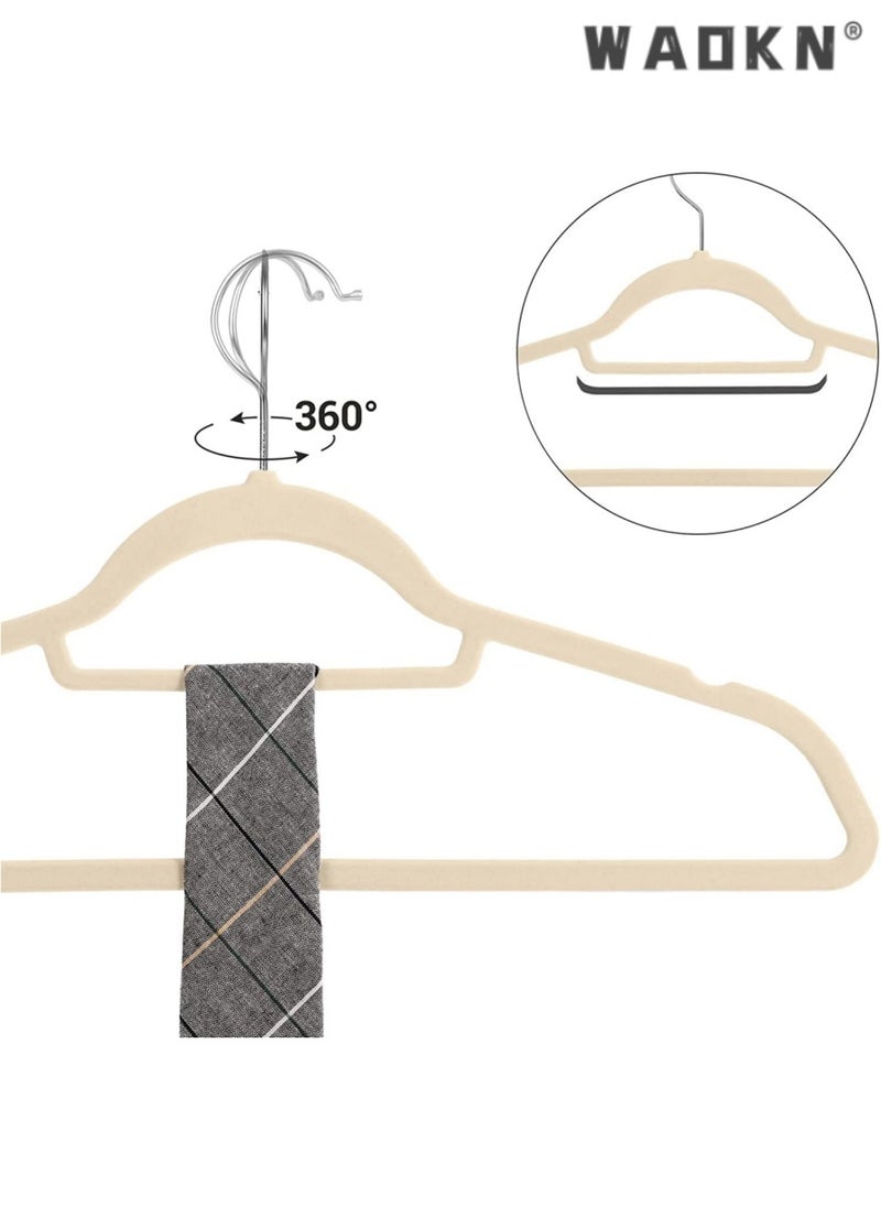 WAOKN - 20-Pack Beige Non-Slip Velvet Hangers 42cm With 360 Degree Rotatable Hook - Durable & Slim - Non Slip Hangers for Coat Hangers - Pant Hangers - Image 1