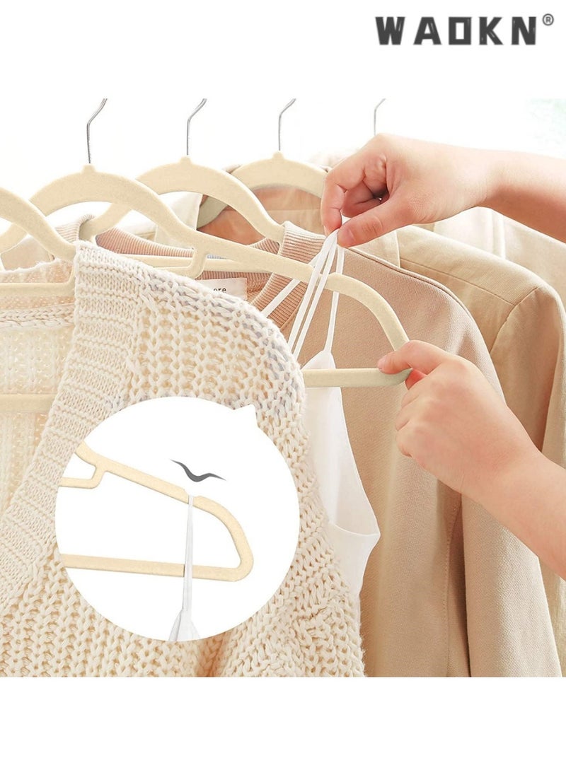 WAOKN - 20-Pack Beige Non-Slip Velvet Hangers 42cm With 360 Degree Rotatable Hook - Durable & Slim - Non Slip Hangers for Coat Hangers - Pant Hangers - Image 1