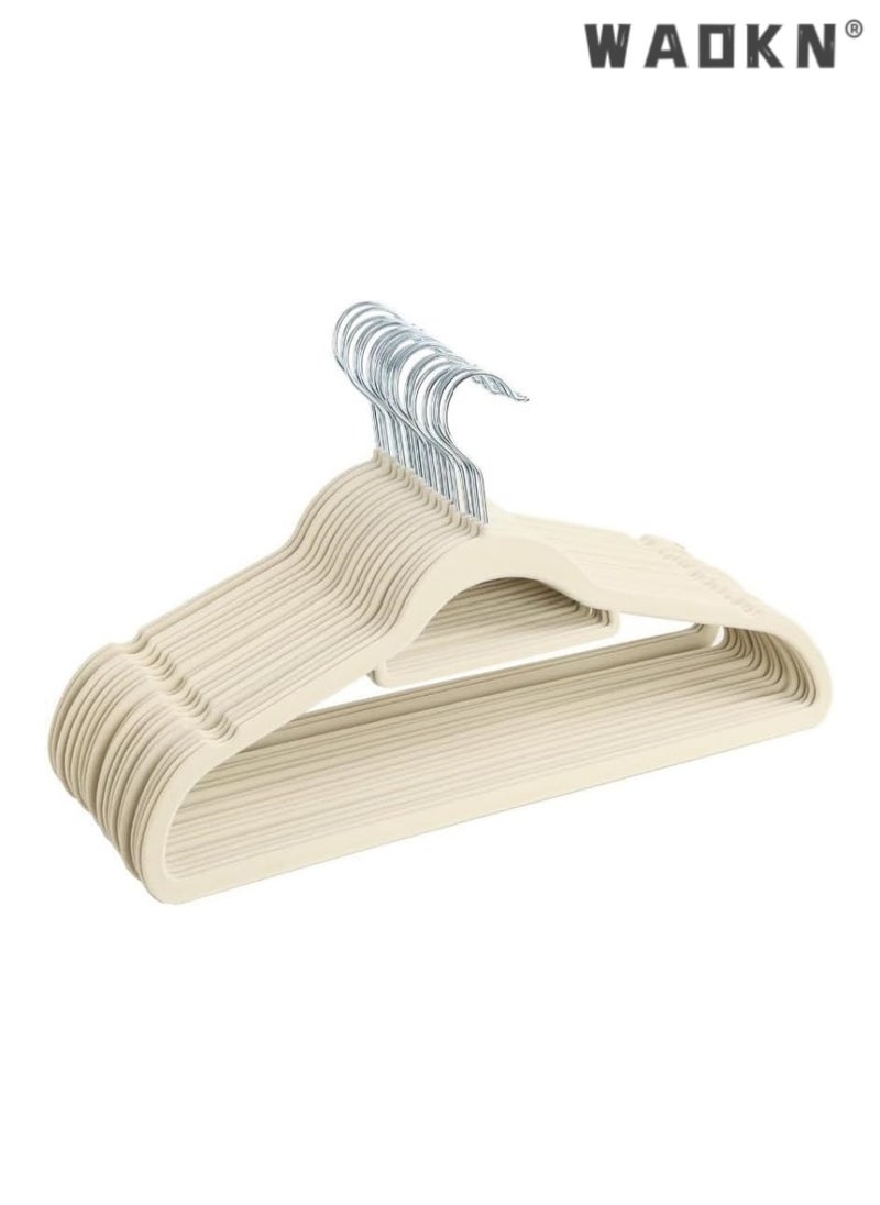 WAOKN - 20-Pack Beige Non-Slip Velvet Hangers 42cm With 360 Degree Rotatable Hook - Durable & Slim - Non Slip Hangers for Coat Hangers - Pant Hangers - Image 1