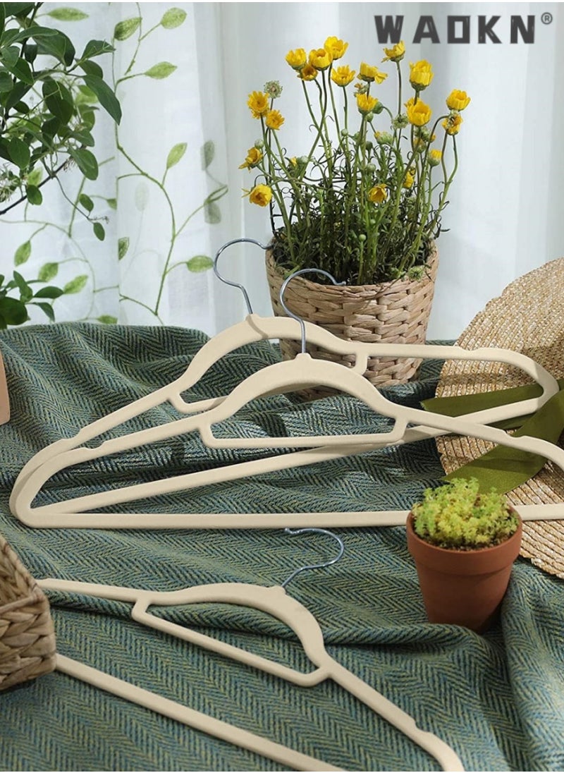 WAOKN - 20-Pack Beige Non-Slip Velvet Hangers 42cm With 360 Degree Rotatable Hook - Durable & Slim - Non Slip Hangers for Coat Hangers - Pant Hangers - Image 1