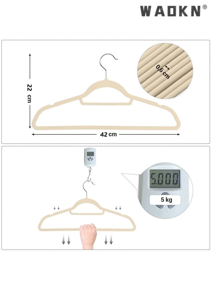 WAOKN - 20-Pack Beige Non-Slip Velvet Hangers 42cm With 360 Degree Rotatable Hook - Durable & Slim - Non Slip Hangers for Coat Hangers - Pant Hangers - Image 1