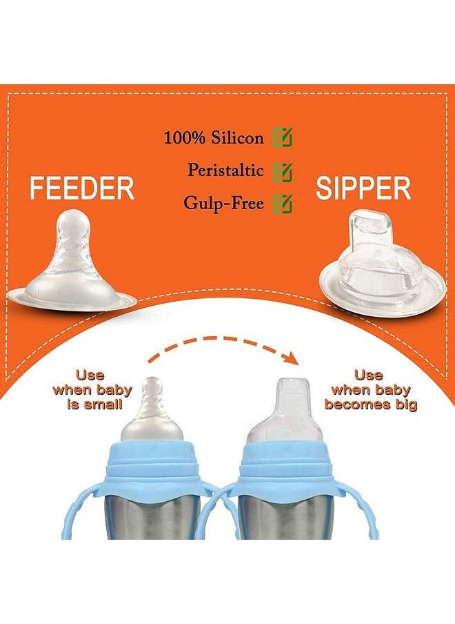 DOMENICO - World Baby Feeding Bottle In Stainless Steel Rganic Kidz High Grade Stainless Steel 2 In 1 Sipper And Feeding Bottle With Silicone Nipple For Baby (Orange 240 Ml) - Image 1