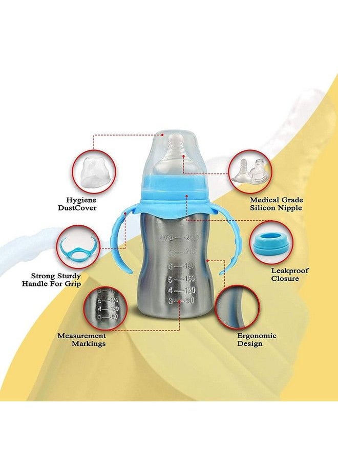 DOMENICO - World Baby Feeding Bottle In Stainless Steel Rganic Kidz High Grade Stainless Steel 2 In 1 Sipper And Feeding Bottle With Silicone Nipple For Baby (Orange 240 Ml) - Image 1