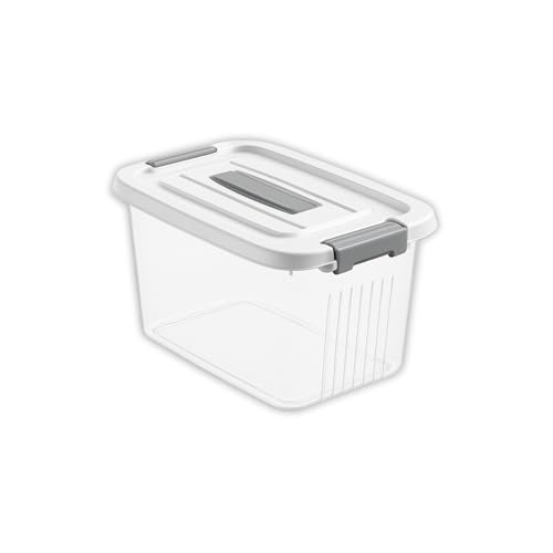 KREPS® Clear Storage Container Box, Stackable Storage Bin with Lid, Plastic Container with Heavy Duty Latches to Organize, White Lid. (PACK OF - 1, MEDIUM - 12 X 8.5 X 7 INCH) - Image 1