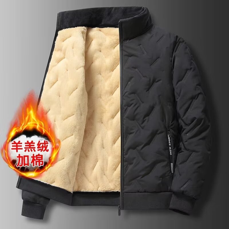 Jacket Mens fleece-lined Windproof Thickened Lamb Fleece Cotton-padded Clothes Loose All-match Autumn and Winter plus size Cotton-padded Coat Warm Cotton-padded Coat Dark gray - Image 2