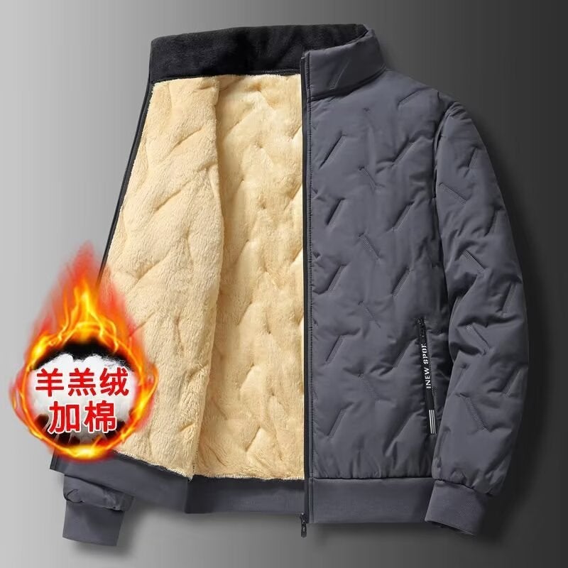 Jacket Mens fleece-lined Windproof Thickened Lamb Fleece Cotton-padded Clothes Loose All-match Autumn and Winter plus size Cotton-padded Coat Warm Cotton-padded Coat Dark gray - Image 1