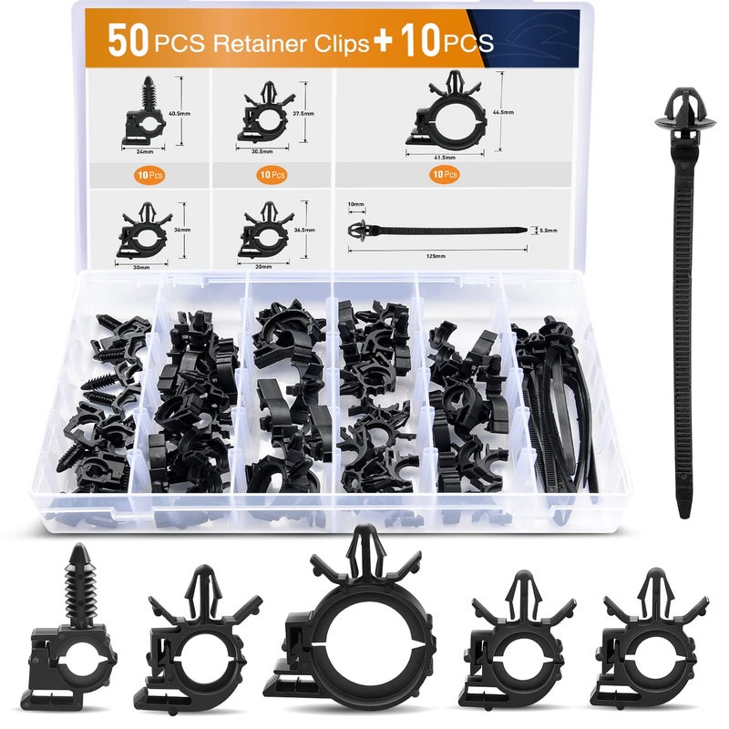 GOOACC 60Pcs Car Wire Loom Routing Clips Assortment - 6 Different Sizes Universal Wiring Harness Routing Clip Replacement Parts for Honda GM Mazda - Image 1