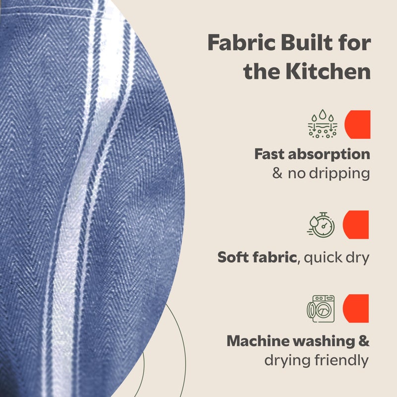 Zeppoli Classic 15 Pack 100% Natural Cotton Kitchen Towel Set, Reusable Wash Cloths, Absorbent Dish Towels, Machine Washable Hand Towels, Kitchen Essentials, 14" x 25" - Navy Blue - Image 4