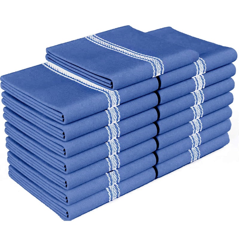 Zeppoli Classic 15 Pack 100% Natural Cotton Kitchen Towel Set, Reusable Wash Cloths, Absorbent Dish Towels, Machine Washable Hand Towels, Kitchen Essentials, 14" x 25" - Navy Blue - Image 1