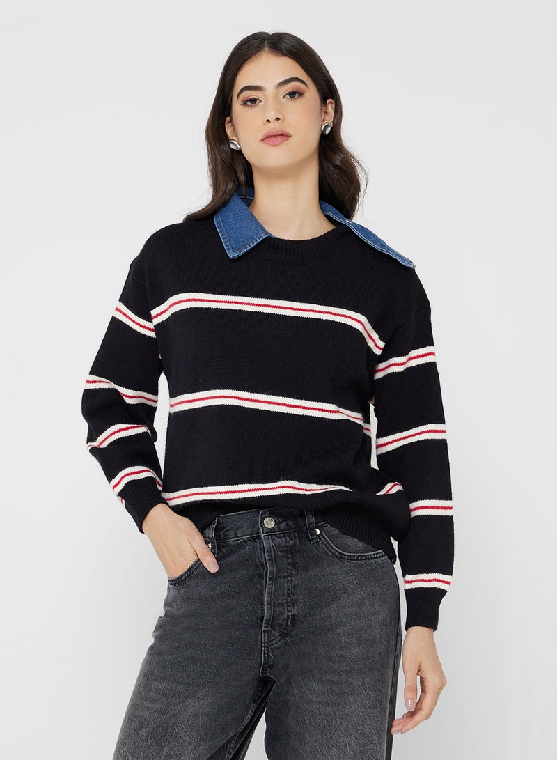 جينجر كنزة صوفية كلاسيكية مخططة - Image 1