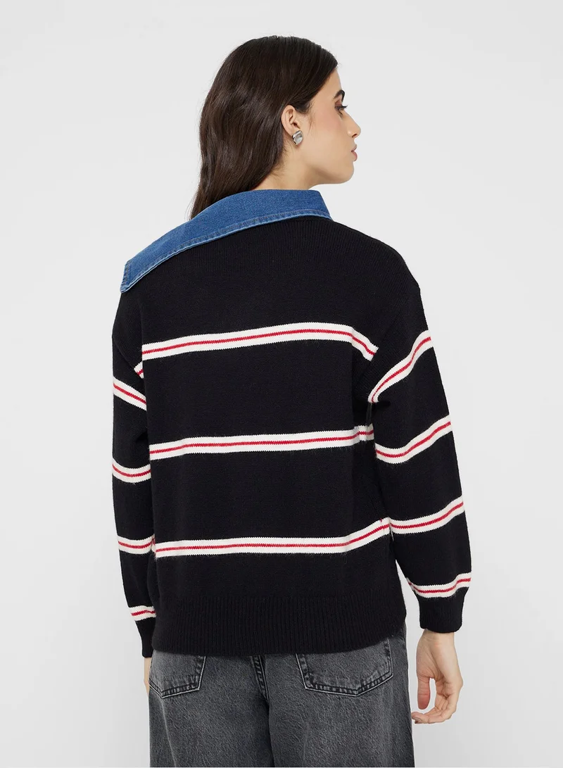 جينجر كنزة صوفية كلاسيكية مخططة