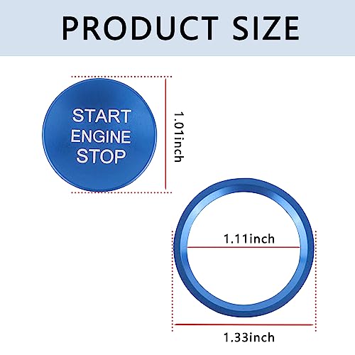 Aokdom Car Push Start Button Cover Compatible with Audi,Aluminum Engine Start Stop Button Cover with Metal Ring for Cool Decorations,Car Interior Accessories (Blue) - Image 2