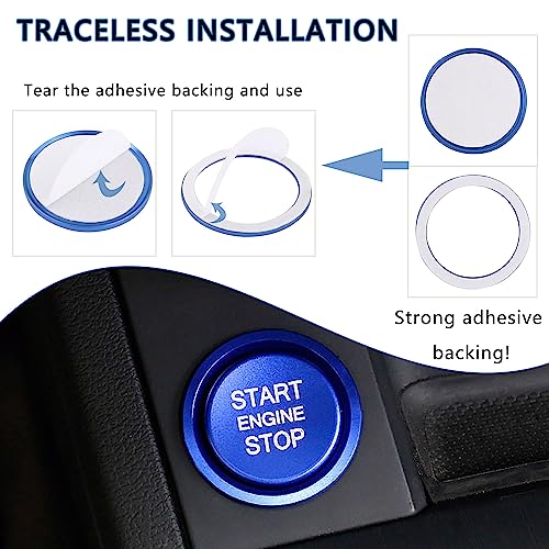 Aokdom Car Push Start Button Cover Compatible with Audi,Aluminum Engine Start Stop Button Cover with Metal Ring for Cool Decorations,Car Interior Accessories (Blue) - Image 4