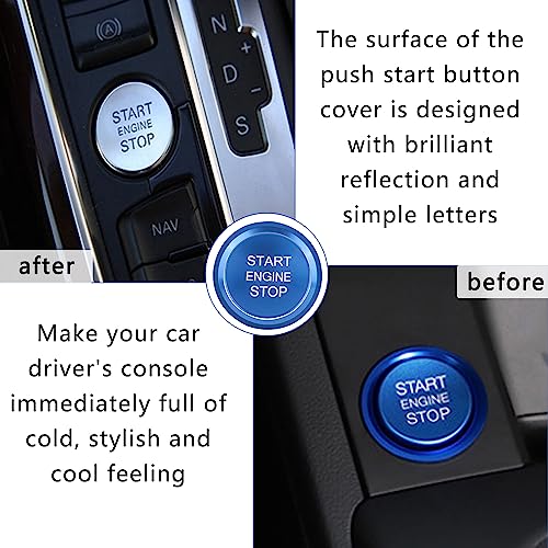 Aokdom Car Push Start Button Cover Compatible with Audi,Aluminum Engine Start Stop Button Cover with Metal Ring for Cool Decorations,Car Interior Accessories (Blue) - Image 5