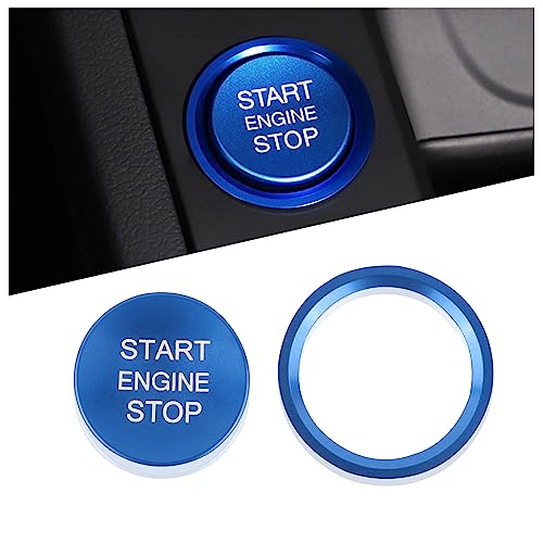 Aokdom Car Push Start Button Cover Compatible with Audi,Aluminum Engine Start Stop Button Cover with Metal Ring for Cool Decorations,Car Interior Accessories (Blue) - Image 1