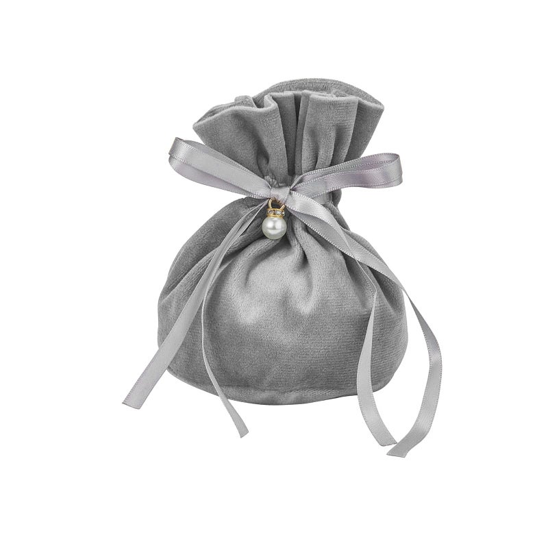 Airssory 10 Pcs 55x5 Inch Gray Velvet Fabric Cloth Candy Gift Pouches Drawstring Bags with Pearl Charm for Christmas Birthday Party Wedding Favors - Image 3