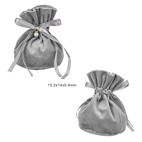 Airssory 10 Pcs 55x5 Inch Gray Velvet Fabric Cloth Candy Gift Pouches Drawstring Bags with Pearl Charm for Christmas Birthday Party Wedding Favors - Image 5