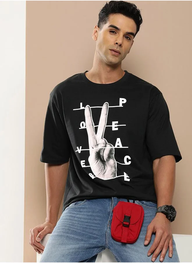 Difference of Opinion Oversized Love Peace Graphic Print T-Shirt