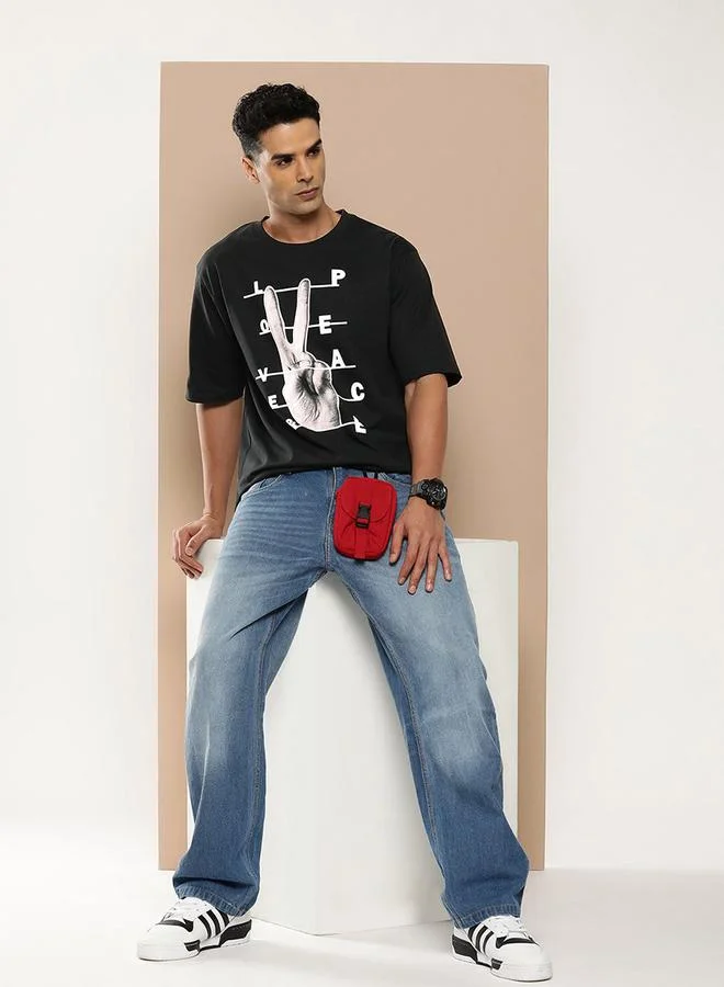 Difference of Opinion Oversized Love Peace Graphic Print T-Shirt by Styli