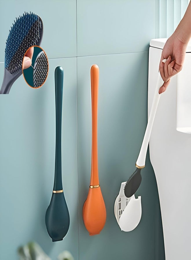 Kesrinplus 2 Premium Compact and Stylish Wall-Hung Stand Bathroom Toilet Brush and Holder Set – Flexible Silicone Bristles, Space-Saving Design (Multicolor) (2 Pcs) - Image 1