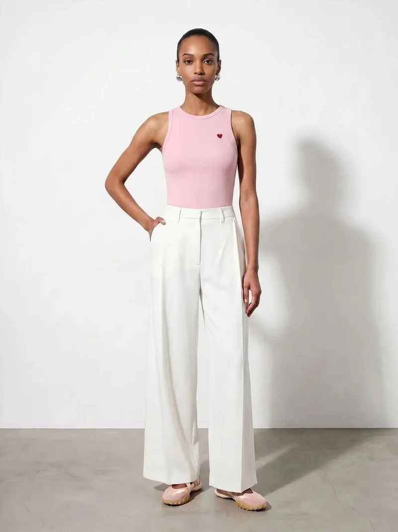 Dilvin DILVIN Embroidered Sleeveless Slim-Fit Jersey Blouse