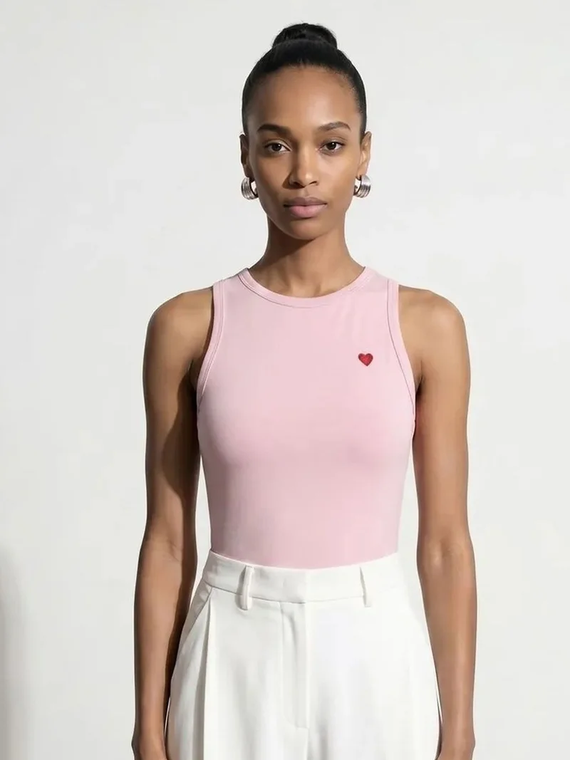 Dilvin DILVIN Embroidered Sleeveless Slim-Fit Jersey Blouse