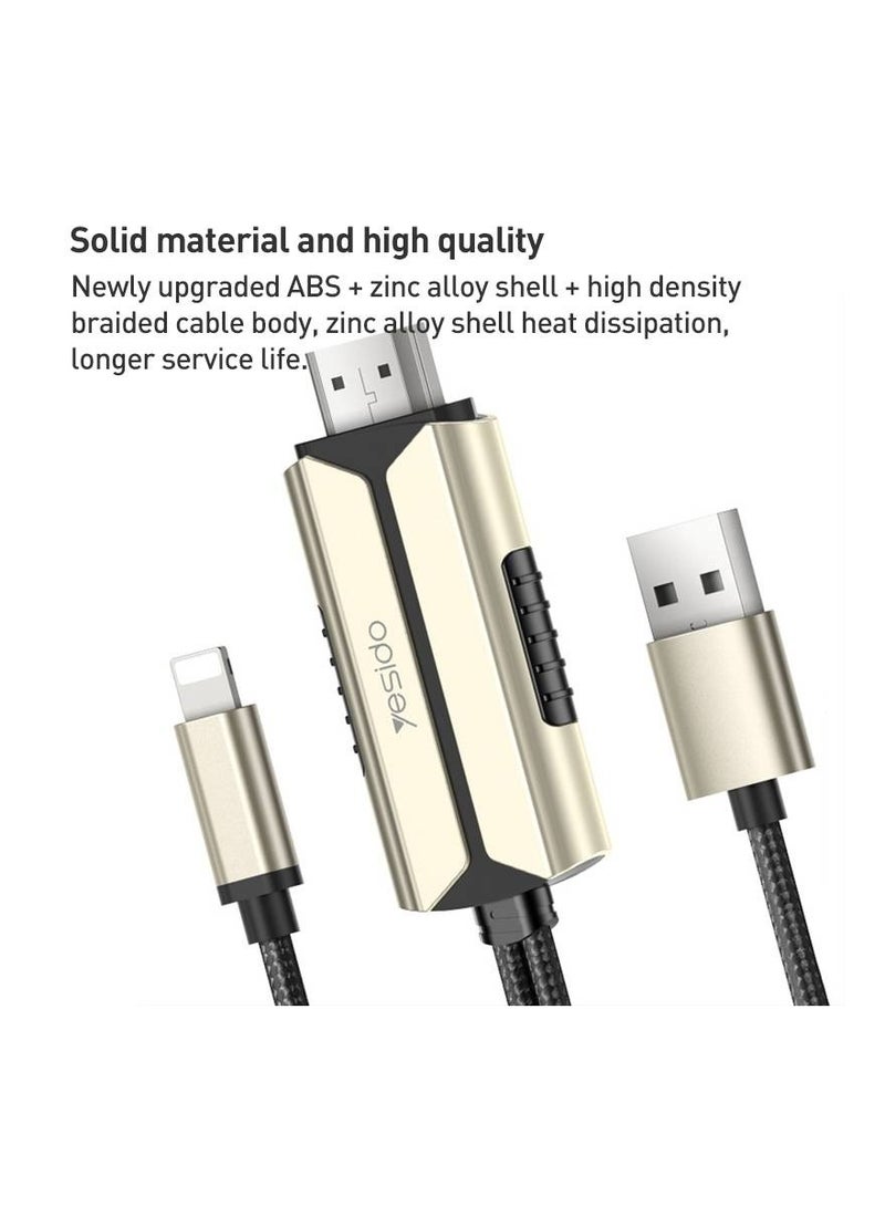 يسيدو محول يسيدو لايتنينج إلى اتش دي ام اي مع يو اس بي للشحن - 2 متر - ذهبي/أسود - Image 2