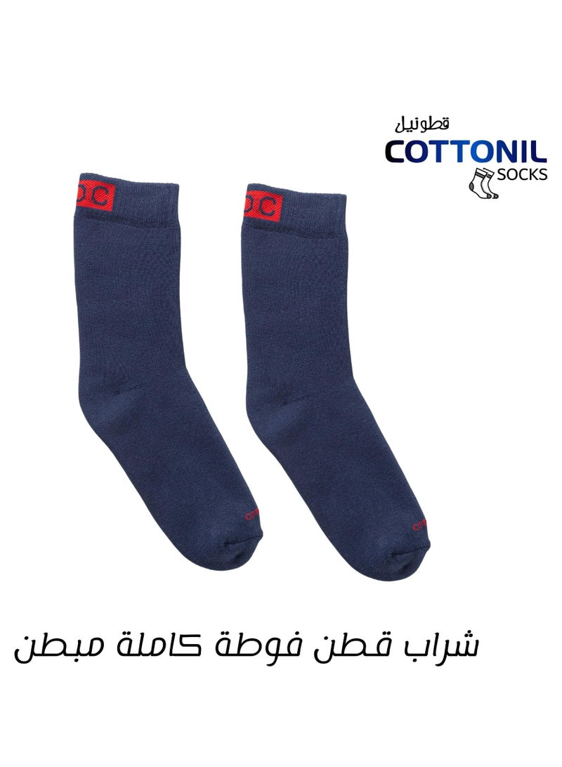 Cottonil Pack of 2 Full Towel Cushion Cotton Crew Sport Socks, Plain Color, Athletic Comfort Fit - Navy - Image 1