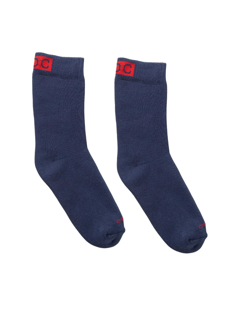 Cottonil Pack of 2 Full Towel Cushion Cotton Crew Sport Socks, Plain Color, Athletic Comfort Fit - Navy - Image 2