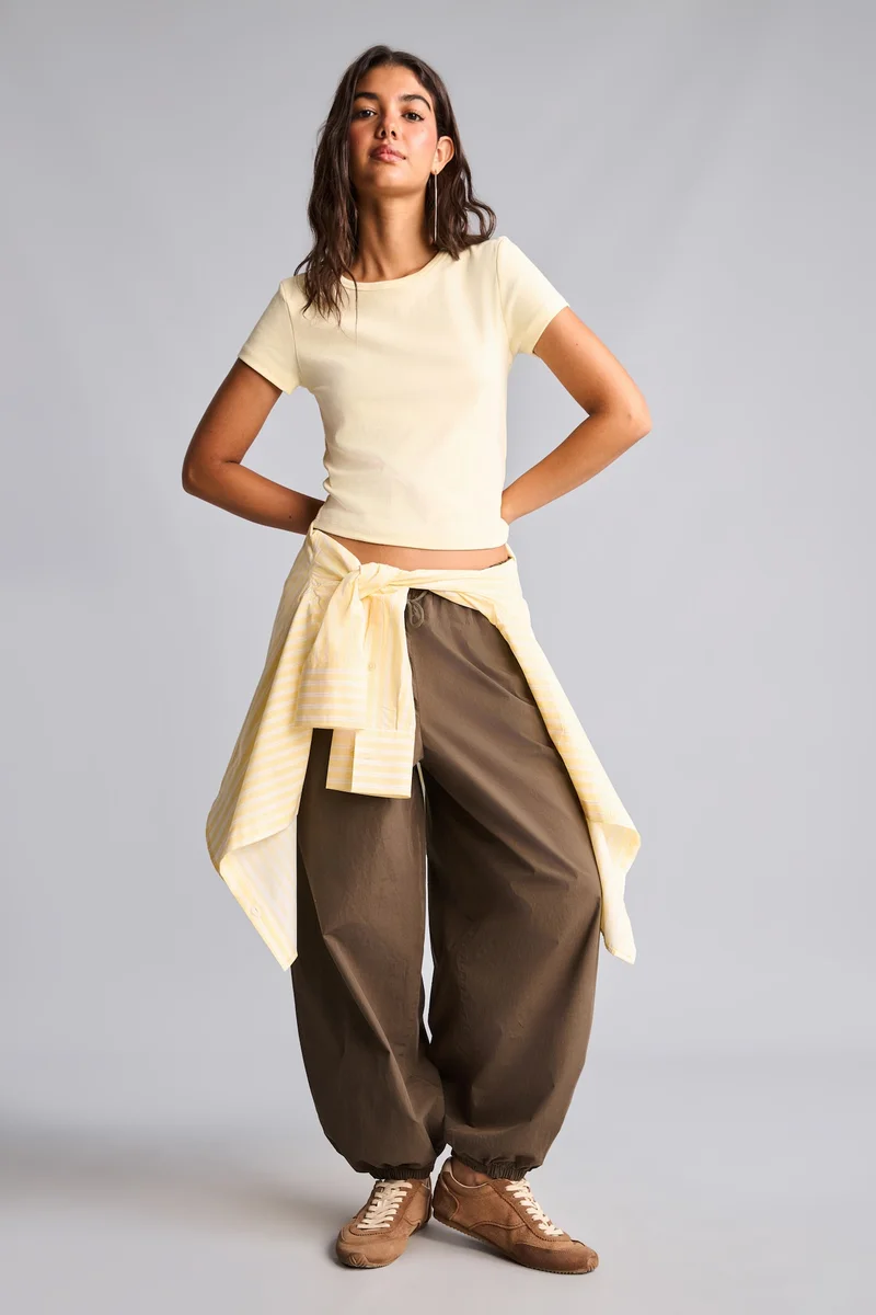 Defacto 100% Cotton Balloon Fit Elastic Hem Poplin Trousers