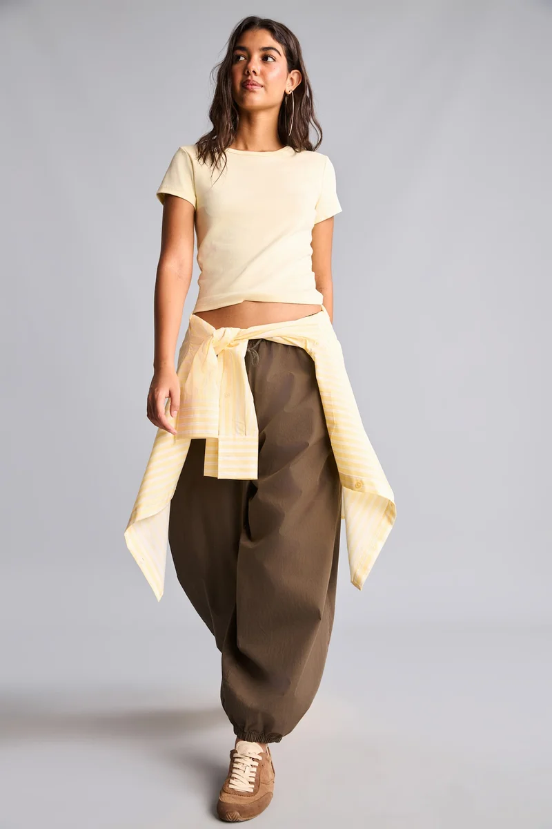 Defacto 100% Cotton Balloon Fit Elastic Hem Poplin Trousers
