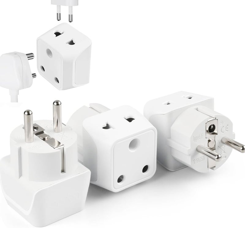 Ceptics Europe Travel Adapter, 2 in 1 India to Europe, Germany, France Schuko Adapter - Type E/F European Plug Adapter for Laptops, Phones, Chargers, CE - RoHS - 3 Pack - Image 1