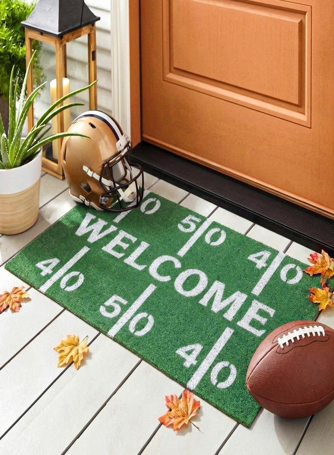 Dunzy Football Door Mat Welcome Outdoor Door Mats Football Field Design Front Doors Rugs Non Slip Floor Mats for Gift Porch Entryway Indoor Outdoor, 30 x 18 Inch - Image 1