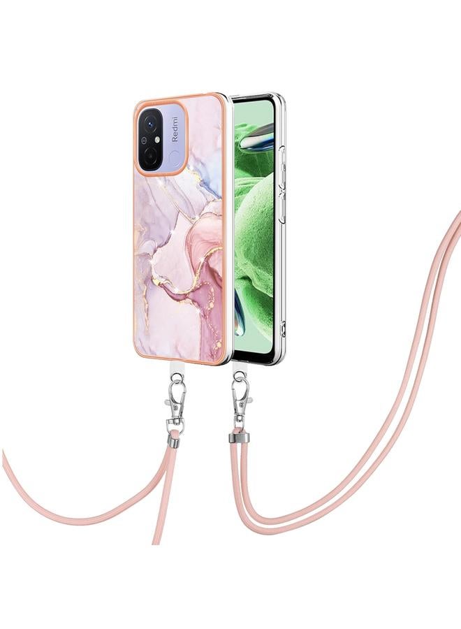 Case For Xiaomi Redmi 12C/11A 4G Global Electroplating Marble Dual-side IMD Phone Case with Lanyard
