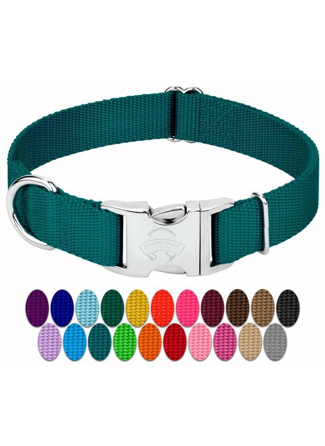 Country Brook Design Country Brook Petz Premium Nylon Dog Collar with Metal Buckle for Small Medium Large Breeds - Vibrant 30+ Color Selection (Large, 1 Inch, Teal)  - Image 1