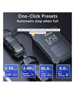 OUYoo OUYoo Tire Inflator Portable Air Compressor，With Precise Digital Pressure Gauge, 2x Fast Mini Inflation Pump for Cars, Bike, Balls, Auto Shut Off,4 Modes for,Warning Lights, and USB Charging Multi-Purpose Inflation Pump  - Image 5