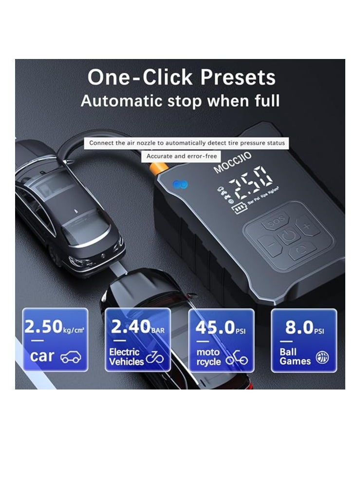 OUYoo - OUYoo Tire Inflator Portable Air Compressor，With Precise Digital Pressure Gauge, 2x Fast Mini Inflation Pump for Cars, Bike, Balls, Auto Shut Off,4 Modes for,Warning Lights, and USB Charging Multi-Purpose Inflation Pump - Image 1