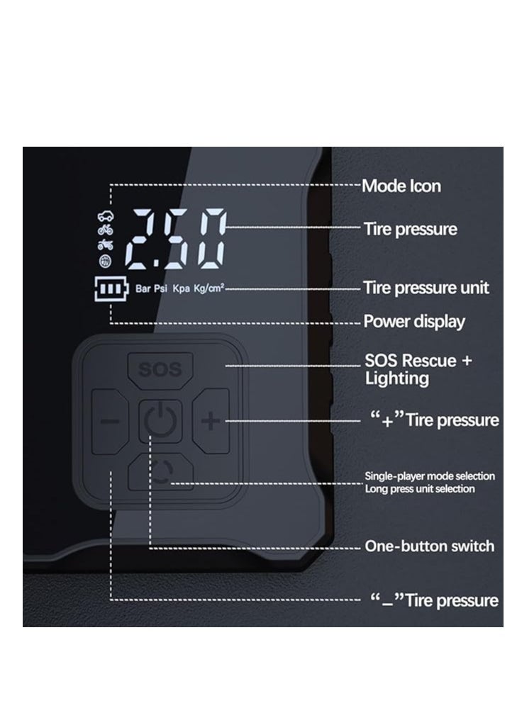 OUYoo - OUYoo Tire Inflator Portable Air Compressor，With Precise Digital Pressure Gauge, 2x Fast Mini Inflation Pump for Cars, Bike, Balls, Auto Shut Off,4 Modes for,Warning Lights, and USB Charging Multi-Purpose Inflation Pump - Image 1
